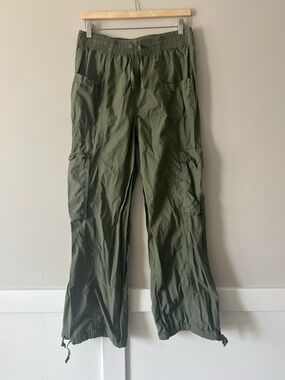 Aerie Olive Green Cargo Pants Women Medium Drawstring Waist Utility Wide Leg